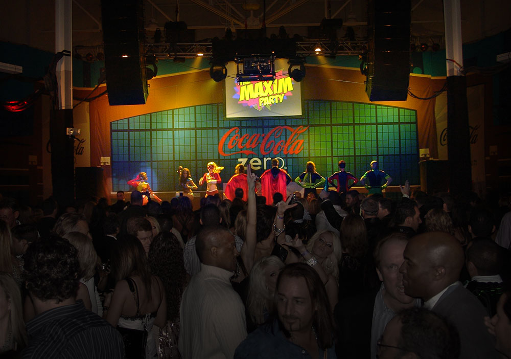superhero characters count down to performance on Lucas Oil Stadium stage
