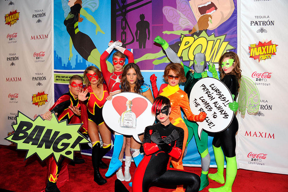 superhero characters on the red carpet